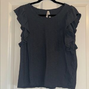 Pact Sisley Slate Organic Cotton Ruffle Sleeve Tee Woman’s Large